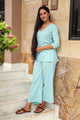 Turquoise Block Print Cotton Short Kurta Pant Set