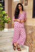 Pink Block Print Cotton Short Kurta Pant Set