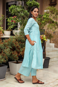 Turquoise Gota Work Kurta Palazzo Set