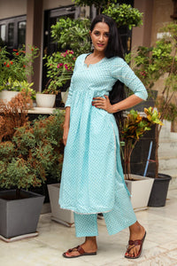 Turquoise Gota Work Kurta Palazzo Set