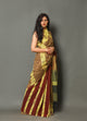Brown & Yellow Batik Block Print Cotton Saree with Blouse