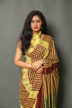 Brown & Yellow Batik Block Print Cotton Saree with Blouse