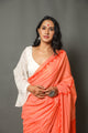 Orange Applique Work Cotton Saree with Unstitched Blouse