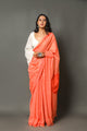 Orange Applique Work Cotton Saree with Unstitched Blouse