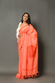 Orange Applique Work Cotton Saree with Unstitched Blouse