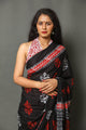 Black & Red Block Butta Print Cotton Saree with Blouse