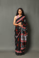 Black & Red Block Butta Print Cotton Saree with Blouse