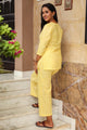 Yellow Block Print Cotton Short Kurta Pant Set