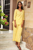 Yellow Block Print Cotton Short Kurta Pant Set