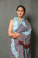 Aqua & Brown Batik Block Print Cotton Saree with Blouse