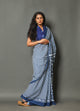 Rama Blue Lining Block Print Cotton Saree with Unstitched Blouse