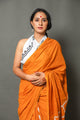 Mustard Leaf & Checks Block Print Cotton Saree with Unstitched Blouse