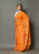 Mustard Leaf & Checks Block Print Cotton Saree with Unstitched Blouse
