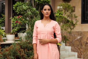 Peach Printax Solid Kurta
