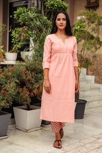 Peach Printax Solid Kurta