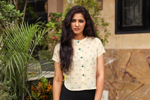 Cream Block Print Meridian Collar Shirt