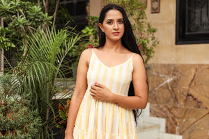 Yellow & White Geometric Block Print Tyre Dress