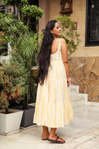 Yellow & White Geometric Block Print Tyre Dress
