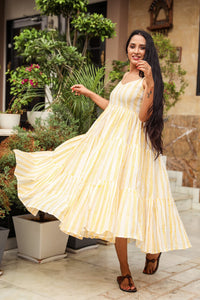 Yellow & White Geometric Block Print Tyre Dress