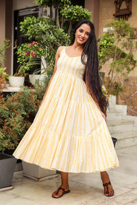 Yellow & White Geometric Block Print Tyre Dress