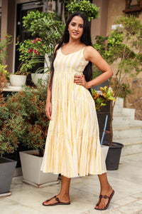 Yellow & White Geometric Block Print Tyre Dress