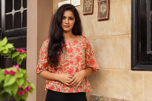 Peach Jaal Block Print Top