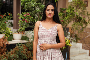 Maroon & White Geometric Block Print Tyre Dress