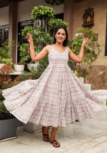 Maroon & White Geometric Block Print Tyre Dress