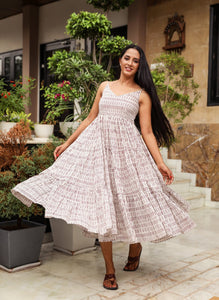 Maroon & White Geometric Block Print Tyre Dress