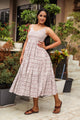 Maroon & White Geometric Block Print Tyre Dress