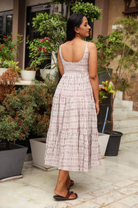 Maroon & White Geometric Block Print Tyre Dress