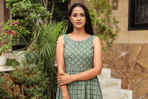 Olive Discharge Print Dress