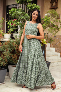 Olive Discharge Print Dress
