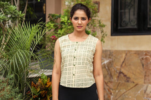 Green Checks Block Print Top