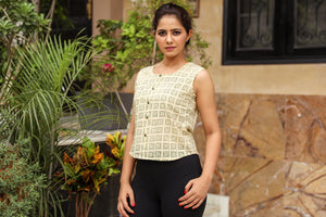 Green Checks Block Print Top
