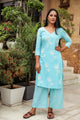 Sky Blue Discharge Butta Print Cotton Suit Set