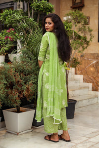 Green Discharge Butta Print Cotton Suit Set
