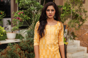 Mustard Discharge Tree Butti Print Cotton Suit Set