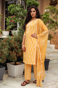 Mustard Discharge Tree Butti Print Cotton Suit Set