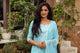 Turquoise Discharge Tree Butti Print Cotton Suit Set