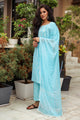 Turquoise Discharge Tree Butti Print Cotton Suit Set
