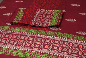 Maroon Block Butta Print Cotton Unstitched Dress Material