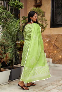 Green Discharge Butti Print Cotton Suit Set