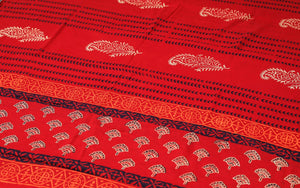 Orange & Blue Block Butti Print Cotton Unstitched Dress Material