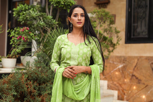 Green Discharge Butti Print Cotton Suit Set