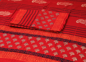 Orange & Blue Block Butti Print Cotton Unstitched Dress Material