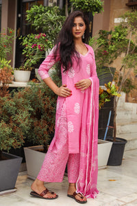 Pink Discharge Butta Print Cotton Suit Set