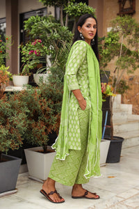 Green Discharge Butti Print Cotton Suit Set