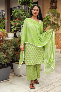 Green Discharge Butti Print Cotton Suit Set