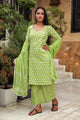 Green Discharge Butti Print Cotton Suit Set